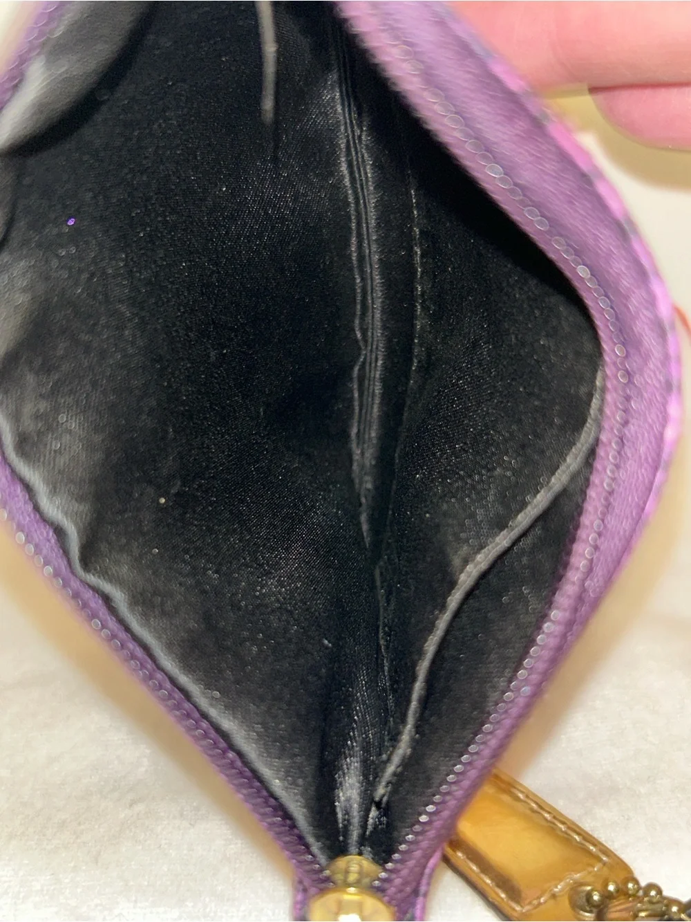Coach Taylor Snake Print Satin Wristlet in purple and black